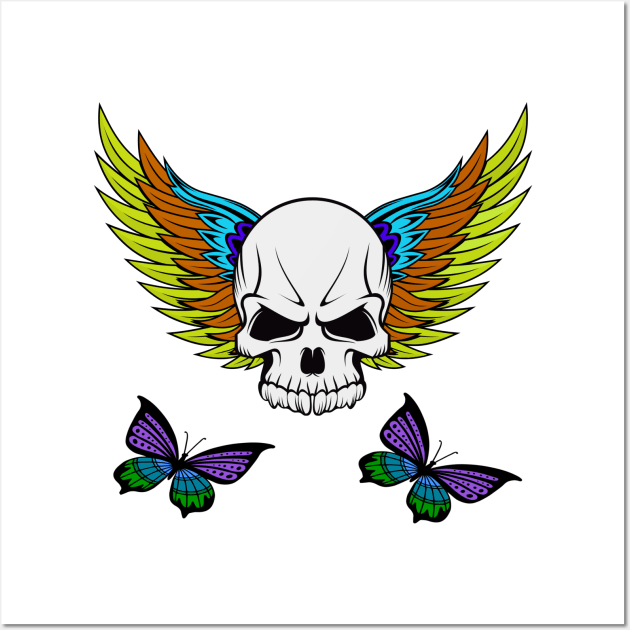 Creative colorful skull with butterflies Wall Art by SUNWANG